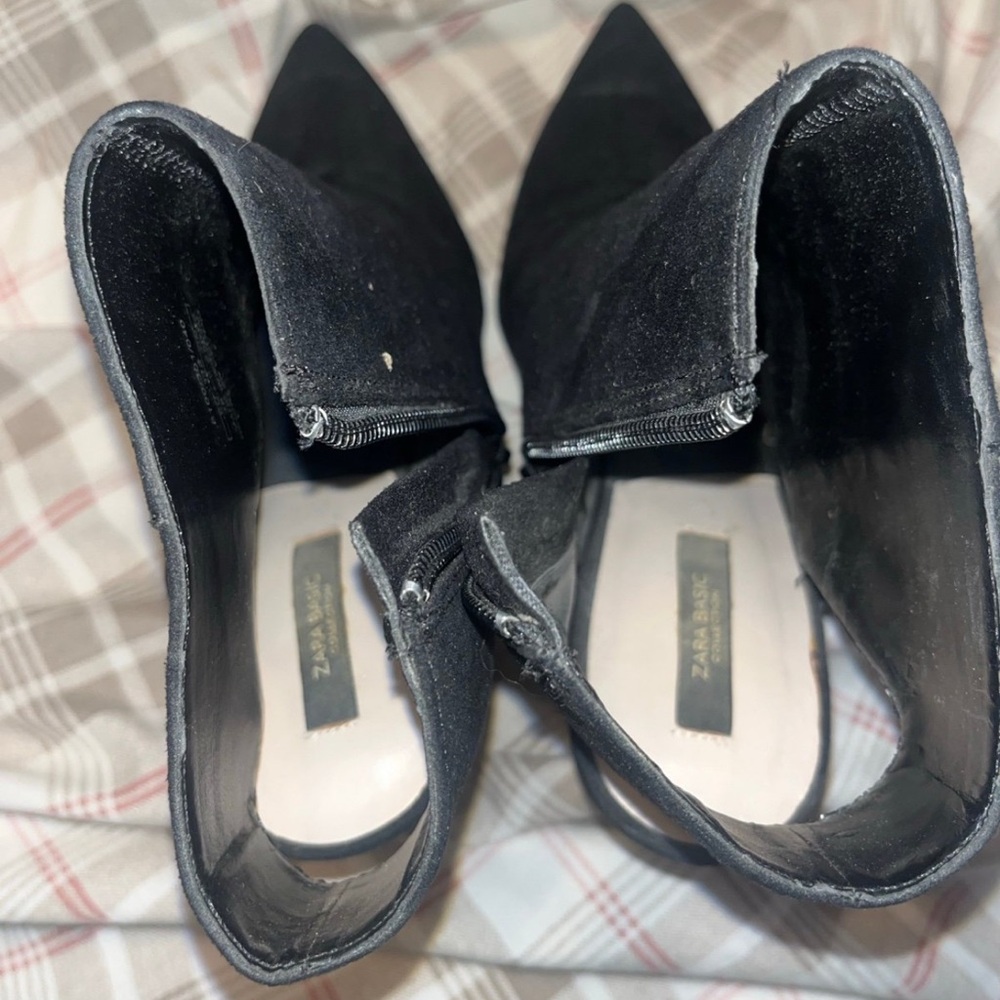 Zara Black Suede Pointed Stiletto Cutout Booties - Picture 5 of 6